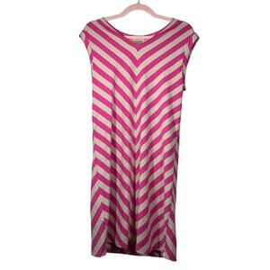 LOFT Beige Pink Zig Zag Striped Short Sleeve Mini Dress Small